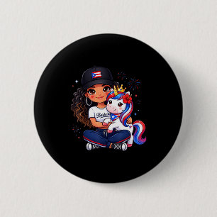 Badge Rond 5 Cm Filles princesse licorne boricua drapeau tout-peti