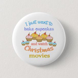 Badge Rond 5 Cm Films de Noël et Cupcakes