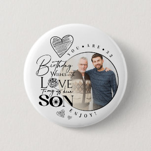 Badge Rond 5 Cm Fils moderne , anniversaire de petit-fils Typograp