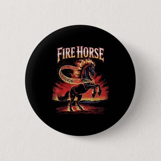 Badge Rond 5 Cm Fire Horse 2026 Zodiac Art Chinese New Year  (Devant)