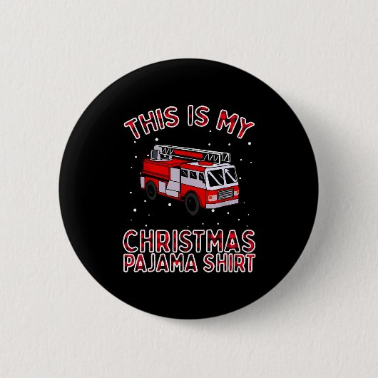 Badge Rond 5 Cm Firefighter Christmas Pajama - Fire Truck Funny Fi (Devant)