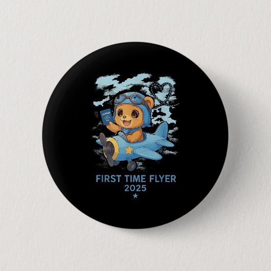 Badge Rond 5 Cm First Time Flyer 2025 Teddy Bear Aviator Kids Todd (Devant)