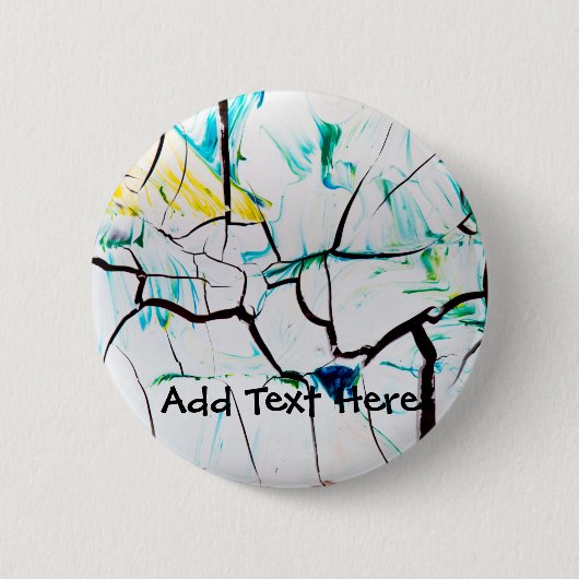 Badge Rond 5 Cm Fissures Abstraites en bleu jaune vert (Devant)