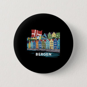 Badge Rond 5 Cm Fjord Bergen Norvège Costume Fjords De Norvège Har