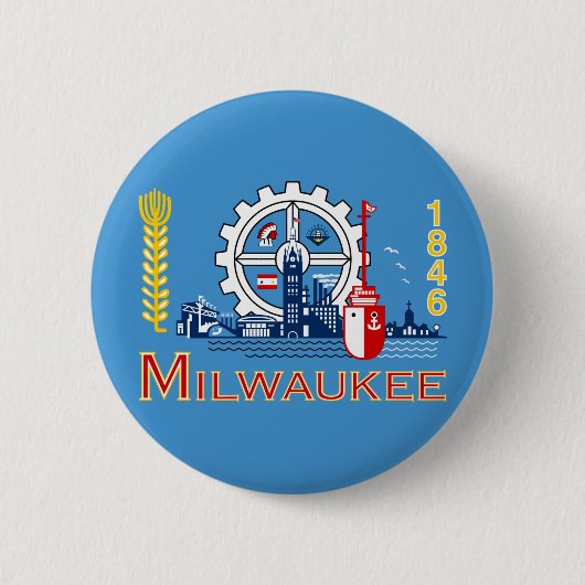 Badge Rond 5 Cm Flag of Milwaukee, Wisconsin Pinback Button (Devant)