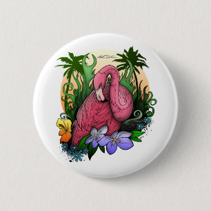 Badge Rond 5 Cm Flamant rose