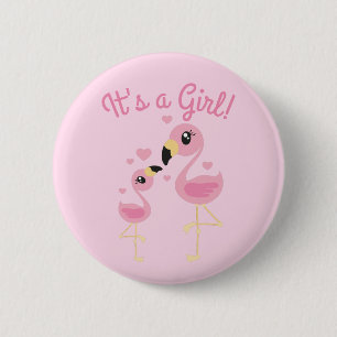 Badge Rond 5 Cm Flamant rose Baby shower Tropical c'est une fille