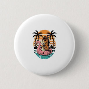 Badge Rond 5 Cm Flamant Rose Cheval Vintage Float Design Vacances