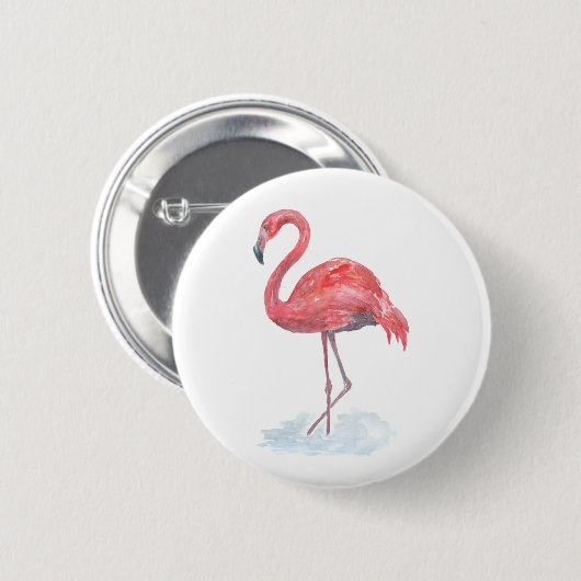 Badge Rond 5 Cm Flamant rose d'aquarelle rose. (Devant & derrière)