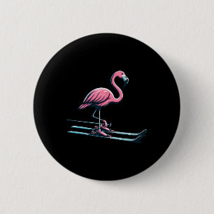 Badge Rond 5 Cm Flamant rose de ski de beauté Design Sports d'hive