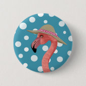 Badge Rond 5 Cm Flamant rose d'été gai Blue Polka Dot casquette d' (Devant)
