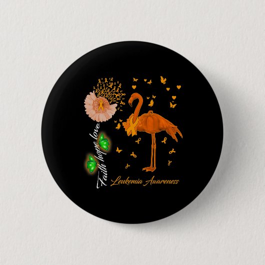 Badge Rond 5 Cm Flamant rose Faith Hope Love Leukemia Sensibilisat (Devant)