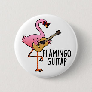 Badge Rond 5 Cm Flamant rose Guitare Funny Music Pun