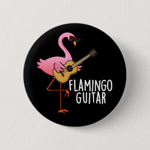 Badge Rond 5 Cm Flamant rose Guitare Funny Music Pun Dark BG