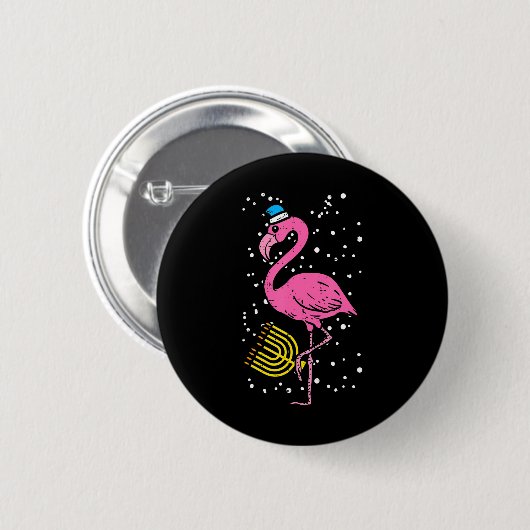 Badge Rond 5 Cm Flamant rose juif Menorah Oiseau Lover Hanoukka (Devant & derrière)