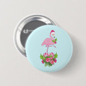 Badge Rond 5 Cm Flamant rose rose à Santa Hat Noël Whimsical (Devant & derrière)