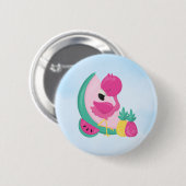 Badge Rond 5 Cm Flamant rose rose avec pastèque et ananas (Devant & derrière)