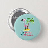 Badge Rond 5 Cm Flamant rose Rose Dans Un Chapeau De Père Noël Par (Devant & derrière)