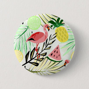 Badge Rond 5 Cm Flamant rose rose, fruit
