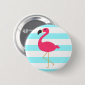Badge Rond 5 Cm Flamant rose rose sur les rayures turquoises (Devant & derrière)