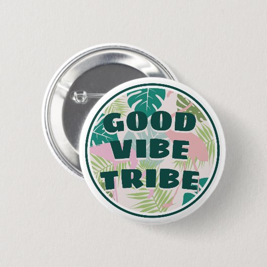 Badge Rond 5 Cm Flamant rose Tropical Positif "Good Vibe Tribe" (Devant & derrière)