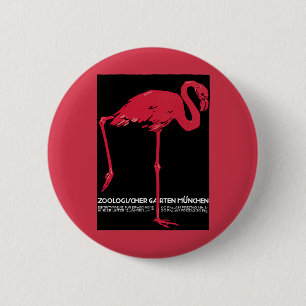 Badge Rond 5 Cm Flamant rose vintage oiseau au zoo de Munich en Al