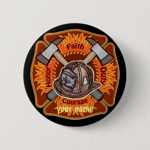 Badge Rond 5 Cm Flames pin pompier