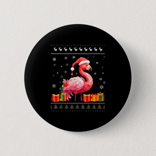 Badge Rond 5 Cm Flamingo Christmas Santa Hat Ugly Christmas Sweate (Devant)