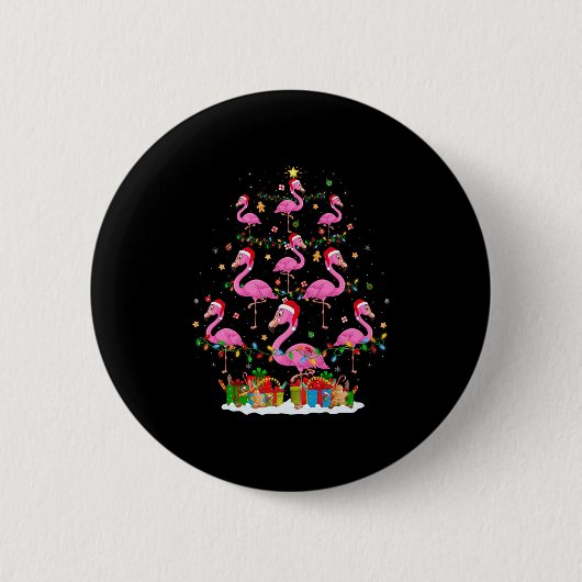 Badge Rond 5 Cm Flamingo Christmas Tree Lights Santa Hat Nk Flamin (Devant)
