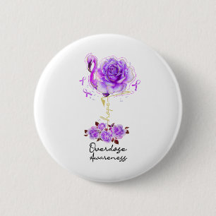Badge Rond 5 Cm Flamingo Fleur Espoir Ruban Violet Surdosage Consc