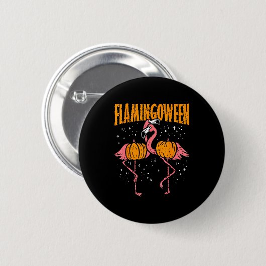 Badge Rond 5 Cm Flamingoween Pumpkin Flamingos Funny Bird Hallowee (Devant & derrière)