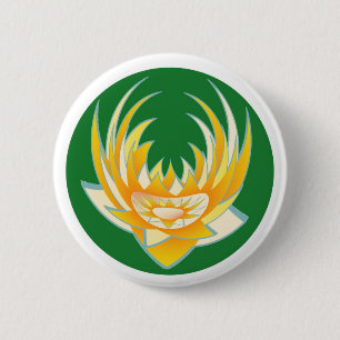 Badge Rond 5 Cm Flamme de LOTUS dans la base verte