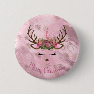 Badge Rond 5 Cm Flamme de neige en marbre d'or rose