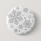 Badge Rond 5 Cm Flammes de neige en argent sur blanc (Devant)