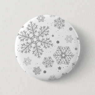 Badge Rond 5 Cm Flammes de neige en argent sur blanc