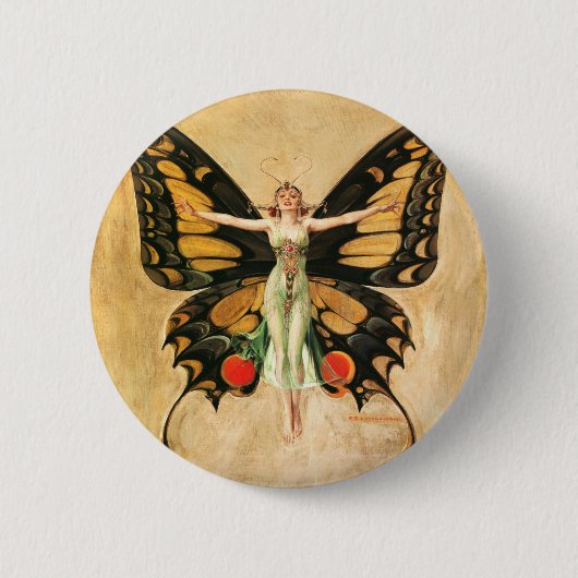 Badge Rond 5 Cm Flapper Butterfly Flying Woman Illustration (Devant)