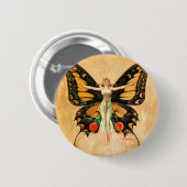 Badge Rond 5 Cm Flapper Butterfly Flying Woman Illustration (Devant & derrière)