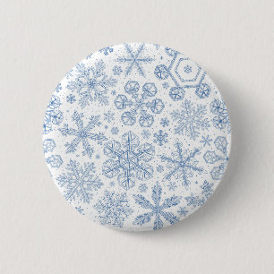 Badge Rond 5 Cm Fléchettes de neige grises sur blanc