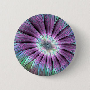 Badge Rond 5 Cm Fleur Abstraite colorée Pink Blue Green Fractal