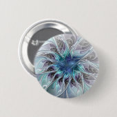 Badge Rond 5 Cm Fleur Abstraite Fractale Moderne Avec Bleu (Devant & derrière)