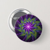 Badge Rond 5 Cm Fleur Abstraite Moderne de Fractale Violette Verte (Devant & derrière)