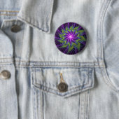 Badge Rond 5 Cm Fleur Abstraite Moderne de Fractale Violette Verte (En situation)