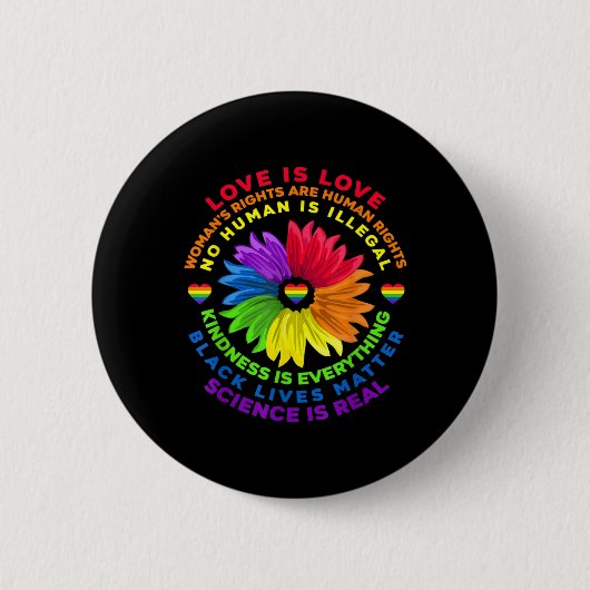 Badge Rond 5 Cm Fleur Arc-en-ciel Droits humains LGBT L'amour est (Devant)