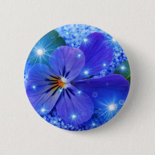 Badge Rond 5 Cm fleur bleue