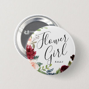 Badge Rond 5 Cm Fleur Bouquet Bourgogne Mariage personnalisé