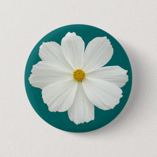 Badge Rond 5 Cm Fleur Cosmos Blanc