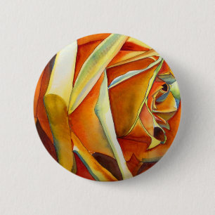 Badge Rond 5 Cm Fleur d'art d'aquarelle rose jaune