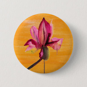 Badge Rond 5 Cm Fleur d'art pop orange aquarelle orchidée violette