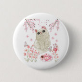 Badge Rond 5 Cm Fleur de cerise de chat mignonne (Devant)