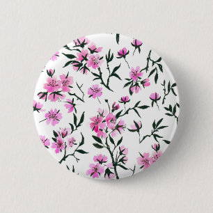 Badge Rond 5 Cm Fleur de cerisier blanc sur blanc